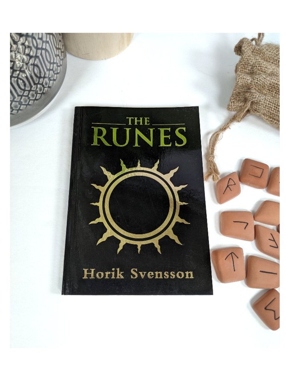 The Runes by Horlick Svensson Book & 25 Clay Rune Stones Plus Bag 1995 Vintage